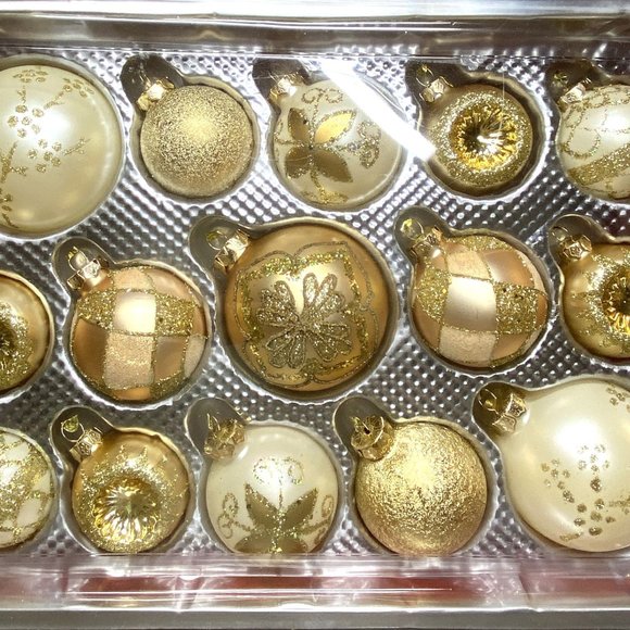 Large Sets 15 Glass Christmas Ornaments Home For The Holidays in Gold Siver Blue - Picture 10 of 11